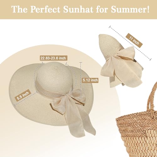 Beach Hats for Women - Beach Hat Womens UPF 50+, Packable Sun Hat Women Roll Up, Wide Brim Straw Hat for Women - color: Beige
