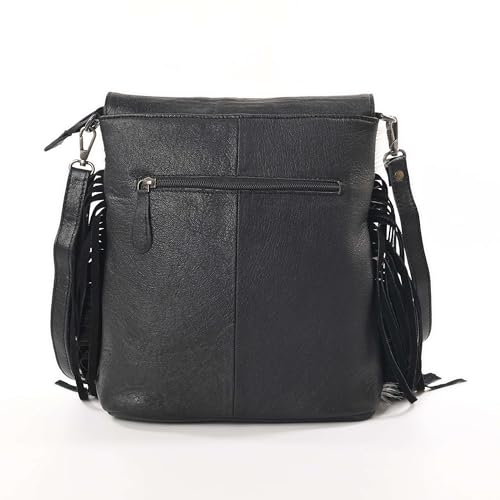 Merbaa Sunset Star Crossbody Bag - Real Cowhide Hairon Women's Handbag with Leather Fringes - color: Black