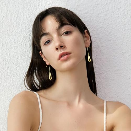 Long Gold Earrings Dangle Drop For Women Fashion Simple Teardrop Big Earrings - color: Gold