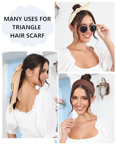 AWAYTR 3Pcs Hair Bandanas Head Kerchief for Women Girls Tie-Back Boho Hair Scarf Headband Bandana Triangle Head Scarf - color: Solid Color - Beige / Khaki / Brown