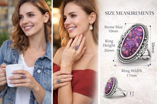 925 Sterling Silver Blue Copper Turquoise Ring for Women – Handmade Oval Statement Ring with Purple Turquoise Option, Vintage Boho Jewelry Gift