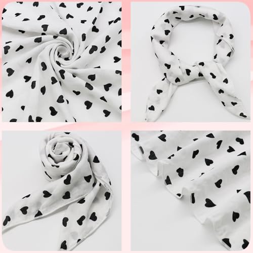 Bandanas for Women Men 21"x21" Floral Headband Scarf Versatile Hair Bandana Square Head Scarf - color: White Heart