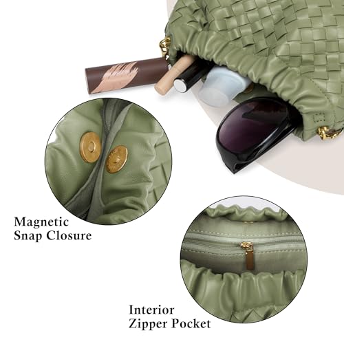 Joryin Woven Women's Crossbody Bag & Evening Purse, Trendy Dumpling Clutch & Hobo Cloud Shoulder Bag Trendy Dumpling Clutch - color: Woven Leather-sage Green