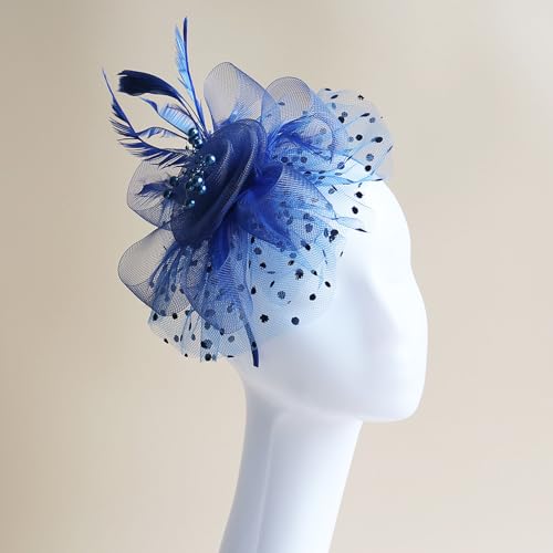 Fascinators Hat Pearl Earrings Necklace Bracelets Gloves 1920s Headband Hair Clips Women Flower Mesh Feather Headpiece Headwear Halloween Carnival Cocktail Wedding Tea Party Accessories Blue - color: Blue