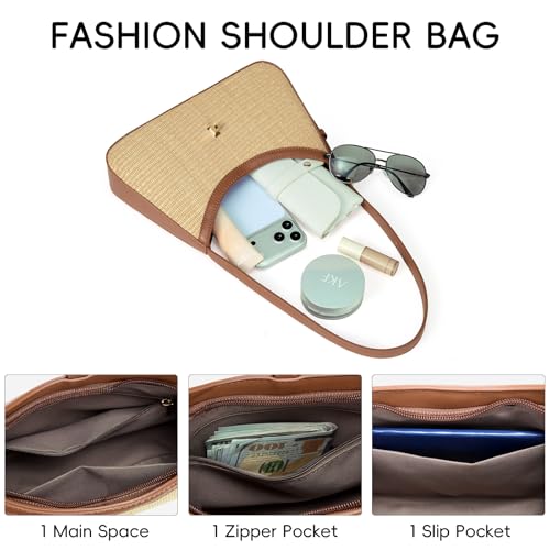 CLUCI Shoulder Bag for Women, Summer Purses for Women, Straw Handbag Hobo Bags Crossbody Purse with Adjustable Strap Apricot with Brown - color: A-straw-small