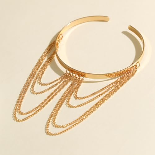 Xerling Chains Tassel Arm Bracelets Open Cuff Armband Armlet Boho Upper Arm Band Jewelry for Women - color: Gold