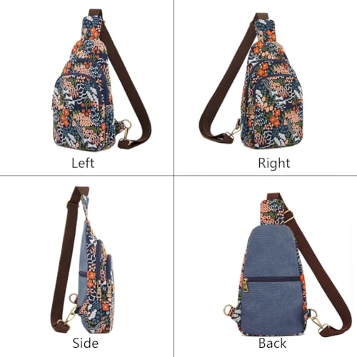 SILKAREA Canvas Sling Bag for Wome Crossbody Purse Small Sling Backpack Purse Travel Hiking Chest Bag Daypack - color: Embroidered Blue