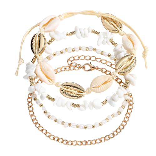 Waeceip Beach Ankle Bracelets For Women Summer Boho Anklets For Women Seashell Beaded Anklets Summer Jewelry Beach Vacation Accessories - color: shell with 4