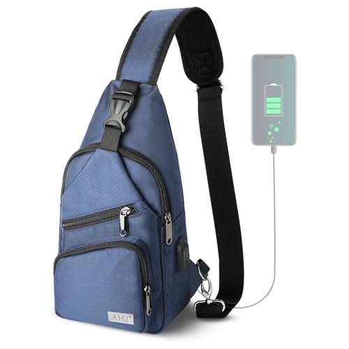 AMJ Crossbody Sling Bag Men Women, Casual Shoulder Backpack, Chest Daypack Satchel for Hiking Travel - color: Blue, size: Large
