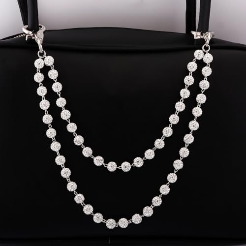 Rhinestone Ball Jeans Chain, Double Layer Crystal Waist Chain, Silver & Blue Sparkly Bling Pants Chain, Hip Hop Belt Chain Accessories for Women Men, Y2K Punk Aesthetic for Party, Festival, Everyday Wear - color: White