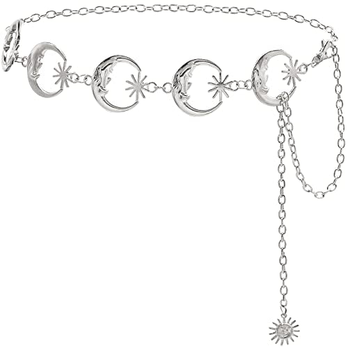 Metal Waist Chain Body Belly Belt Chains Jewelry Accessories for Women - color: Moon Silver, size: S: 41.3 in