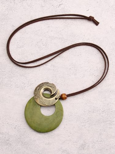 Jeilwiy Leather Necklace for Women Funky Necklace Choker String Cord Necklace with Pendant Boho Style Jewelry - style: Vintage Gold Pendant
