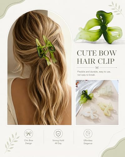 4 PCS Bow Hair Clips Bow Claw Clip for Women, Large Hair Claw Clips for Thin Thick Hair (Matte (Green Series)) - color: Matte (Green Series)