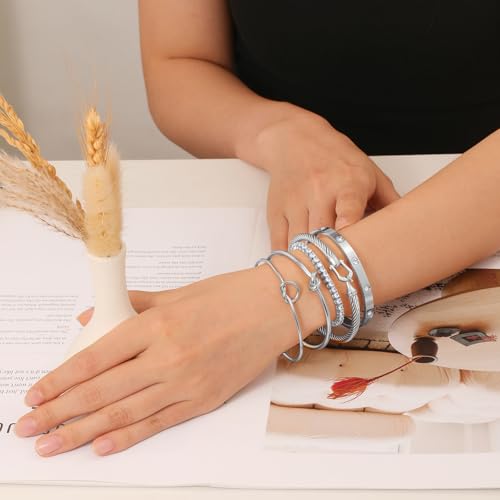 18 K Gold Plated Love Bangle Bracelet Stack Cuff Jewelry for Women Jewelry Set for Women Gift with Box - style: style19