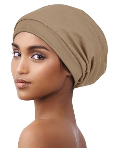 Alnorm Satin Lined Sleep Slouchy Cap Headcoverings for Women Lightweight Chemo Beanies Khaki - color: Khaki