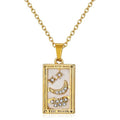 Gold Tarot Card Necklace for Women Men, Non Tarnish 18K Gold Plated Vintage Lucky Charm Square Pendant Talisman Amulet Necklaces Unisex Jewelry - style: The Moon