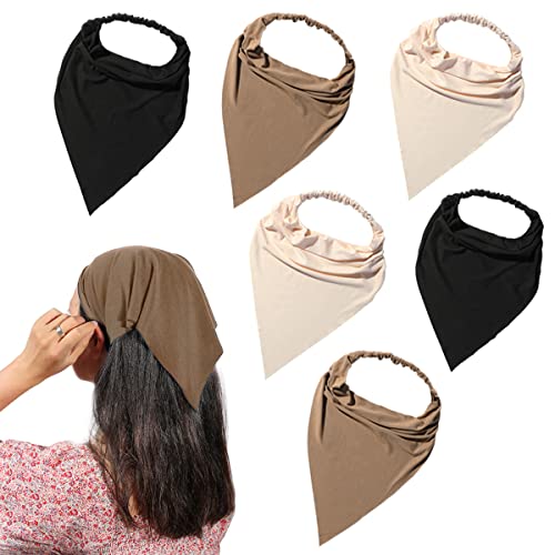 Vercret 6 Pack Hair Scarf Headband for Women Elastic Bandana Head Scarf Large Boho Triangle Kerchief with Clips Non Slip Scarves - color: I Dark Colors