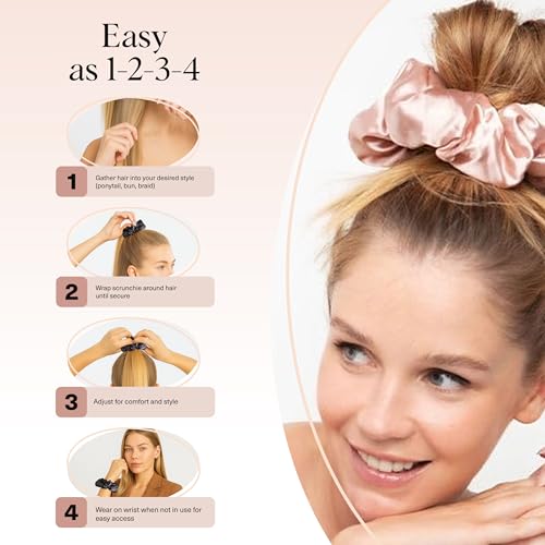 Kitsch Satin Hair Scrunchies for Women, Softer Than Silk Scrunchies for Hair - No Damage Satin Hair Ties, Ponytail Holders | Ideal Gifts for Women, 2pc (Blush/Charcoal) - color: Blush/Charcoal