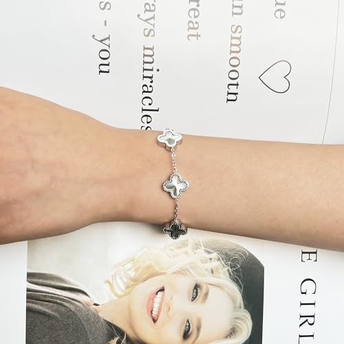 AIPPK 18K Gold Plated Clover Bracelet Dupes Gold Danity Bracelet for Women Flower Four Leaf Bracelets Lucky Jewelry Gifts for Women - color: Silver