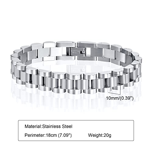 MPRAINBOW 2pcs 18K Gold Plated Chain Link Bracelet, Stainless Steel Crystal Friendship Bracelets Bangle,Watch Band Chains Wristband Jewelry with Adjust Tool - color: Silver-18cm