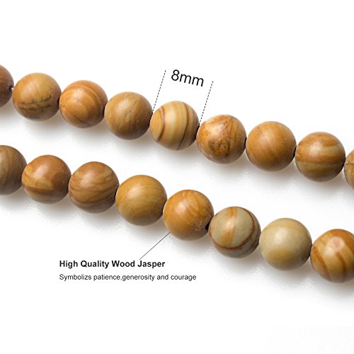 108 Mala Beads Necklace 7 Chakra Buddhist Prayer Beaded Bracelet Tree of Life Pendant Stone Yoga Necklace - color: Wood Jasper-Buddha