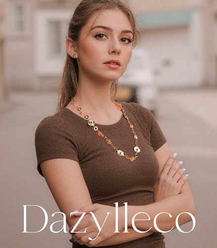 Long Gold Necklaces for Women Dainty Natural Stone Beaded Gold Necklace Mothers Day Gifts Boho Gold Costume Jewelry for Women - color: Amber