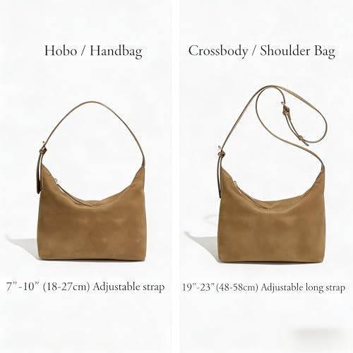 Suede Hobo Bag For Women,Vintage Shoulder Crossbody Purse,Fause Suede Handbag 2 Adjustable Straps,Lightweight Soft - color: Khaki