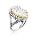 JEAN RACHEL JEWELRY Mixed Metal Two Tone Ring for Women – Oval CZ Wire Wrap – 925 Sterling Silver & 14K Gold Over Silver – Hypoallergenic Handcrafted Design