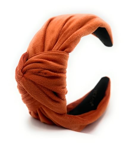 Velvet Orange Knotted Headband for Women, Year-round Stylish Chunky 2.5" Hair Accessory, All-Day Wear Adjustable Top Knot Head Band for Girls, Stylish Fashion Hairband - color: 2.5 Orange