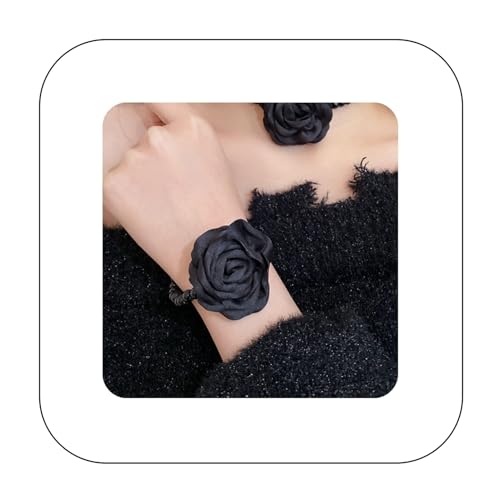 Vintage Imitation Pearl Bracelet with Rose Flower Charm Dainty Pearl Wrist Band Boho Rose Hand Accessories for Women Bridal Wedding Prom Festival - color: Black