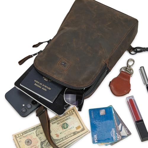 Leather Sling Bag for Women Genuine Crossbody Purse Small Trendy Cross Over Chest with Phone and Credit Card Slots (Coffee Crazy Horse) - color: Coffee Crazy Horse