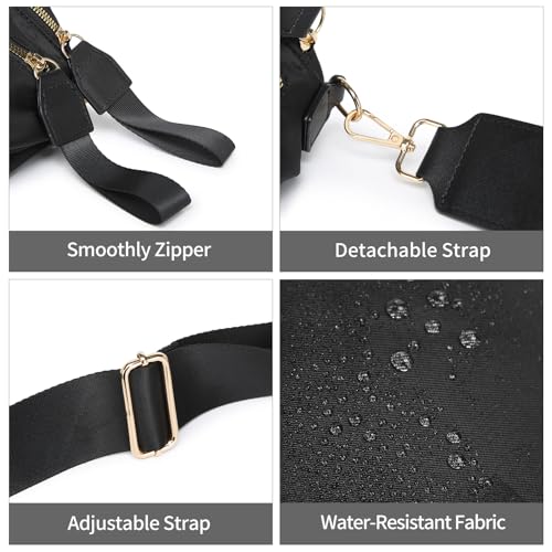 Checkered Crossbody Bag for Women Bum Bag Spacious Nylon Fanny Packs Cross Body Shoulder Purses Bag Handbags - color: Black