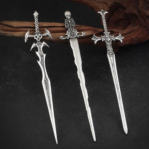 3PCS Skull Sword Hair Pins for Women, Metal Hair Sticks Set, Gothic Hair Accessories, Fantasy Decorative Hair Pins, Medieval Hair Stick Set for Bun Updo Long Thick Hair - color: Design-7