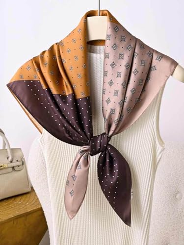 Silky Scarf for Women Lightweight Satin Bandanas Neck Hair Wrap For Sleeping Head Scarves 27.5" - color: A15 Brown Rhombus/27.5"