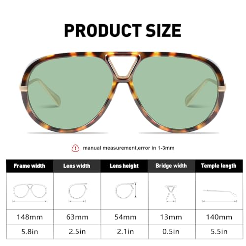 GRFISIA Retro Oversized Aviator Sunglasses for Women Men Metal 70s Aviators 2026 Fashion Shades for Beach Vacation UV400 - color: (2pcs) Black/Gray+tortoise/Green