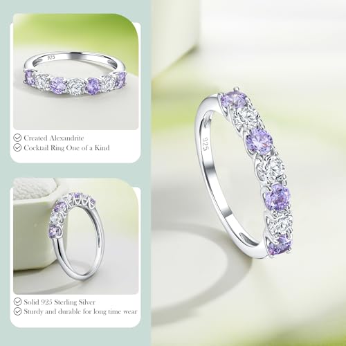 3.5mm Stackable Rings S925 Sterling Silver Created Birthstone & Cubic Zirconia Ring for Women Wedding Bands Anniversary Birthday Jewelry Size 6 to 10(with Box) - color: 06-Created Alexandrite & CZ-Jun