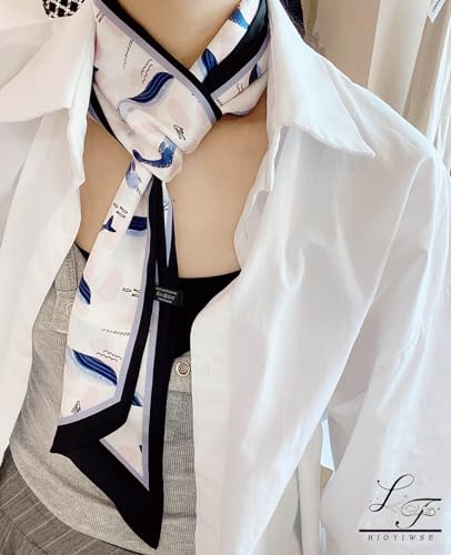Hioyiwse Head Scarf Hair Neck Scarves For Women Purse Bag Scarfs For Handbags Silky Long Thin Satin Headscarf Fashion - color: B11-blue Dolphin