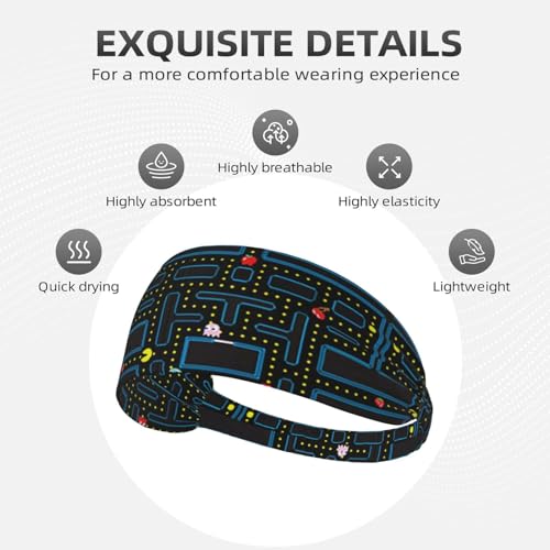Black and Gold Swirl Liquid Ink Marble Workout Headbands Fashion Sports Sweatbands Yoga Hairbands for Fitness Athletic Non Slip Wicking Headscarf for Men Womens Girls Summer Accessories Elastic Bands - color: Retro Video Game Pattern