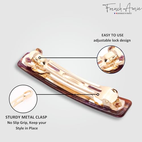 French Amie Small 2 1/4 inch Celluloid Handmade Hair Barrette No Slip Grip Durable Styling Women Hair Accessories Hair Clip for Girls, Made in France(Purple Touch) - color: Purple Touch