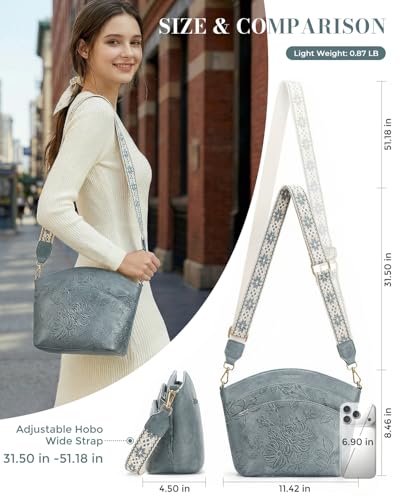 Crossbody Bags For Women, Vegan Leather Crossbody Purses with Boho Strap, Daily Travel Shoulder Handbag - color: Blue