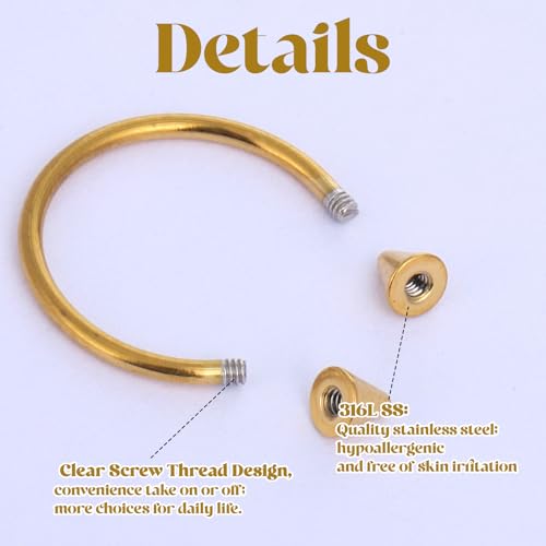 64 PCS Jewelry Lip Barbell Ring Lip Rings Vertical Labret Medusa Snake Bite Earring Piercing Jewelry Helix Earring Daith Tragus Cartilage Studs Steel for Women Men - color: gold