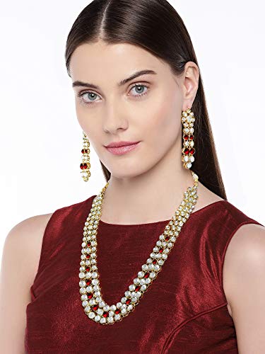 Aheli Indian Bollywood Style Wedding Faux Kundan Necklace with Earrings Set Ethnic Bharatanatyam jewellery set Gift for Women - color: Maroon & White