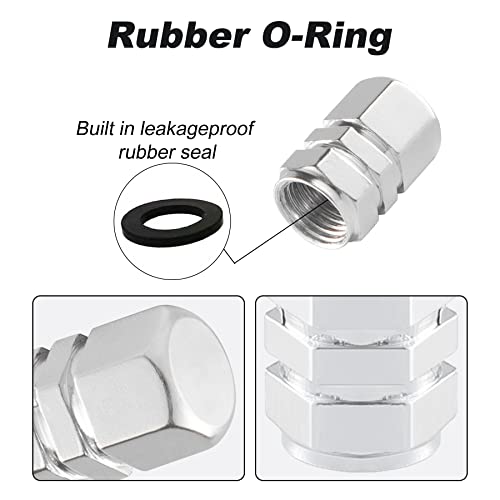 Alpmosn Aluminum Tire Stem Valve Caps Wheel Valve Covers Car Dustproof Tire Cap Cover Accessories, Universal for SUV, Car, Bike and Motorcycle，Hexagon Shape (4PCS Silvery) - color: Silvery