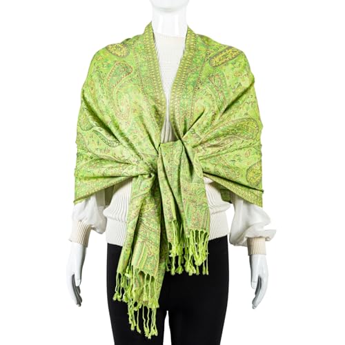 AUSEKALY Pashmina Feel Shawls Wraps for Women Rave Scarf Soft Silky Reversible Men Scarves - color: Yellow Green