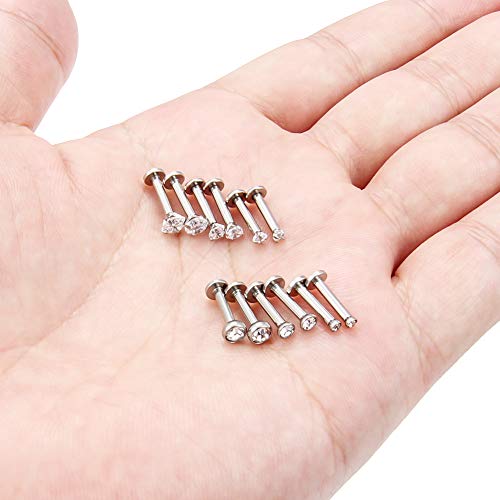 SCERRING 6 Pairs 14G Stainless Steel Clear CZ Internally Threaded Labret Monroe Lip Tragus Cartilage Helix Earring Ring Body Piercing Jewelry 6-10mm - style: 8mm Silver
