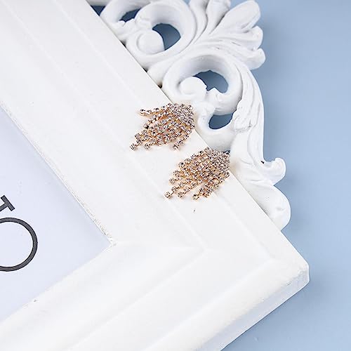 Boho Crystal Tassel Drop Earrings Rhinestone Chandeliers Earrings Cz Paved tassel Earrings tiny rhinestone dangle Earrings wedding Jewelry for Women and Girls