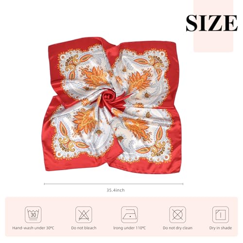 35 x 35 Women's Fashion Pattern Large Square Silk Like Hair Scarf Head Sleeping Wrap Satin Neck Bandana for Gift… - color: Garland Cashew Nuts-red
