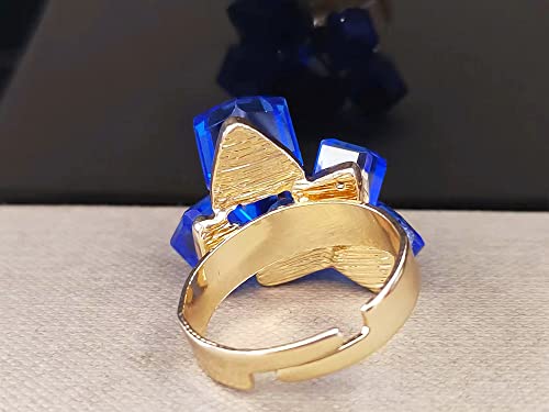 Hebelee Boho Square Crystal Statement Ring for Women Gold-Toned Adjustable Expandable Promise Engagement Geometric Rings Comfort Fit Elegant Art Deco Birthday Christmas Cocktail Party Y2K Jewelry - color: Blue