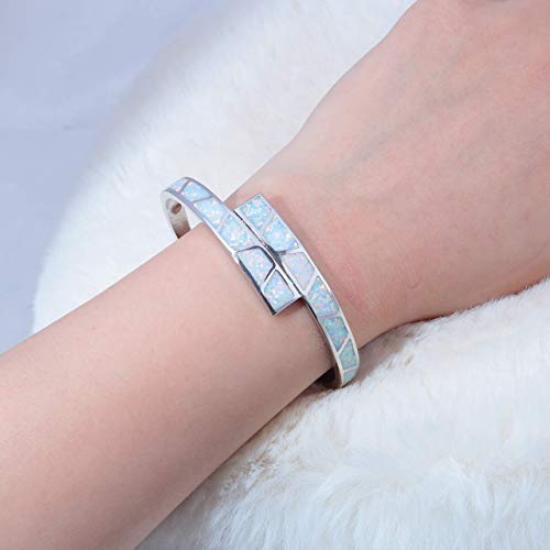 CiNily Womens Cuff Bracelet,Opal Bangle Bracelets Gold Plated Hypoallergenic Ladies Gemstone Open Cuff Bangle Bracelet - color: white+white