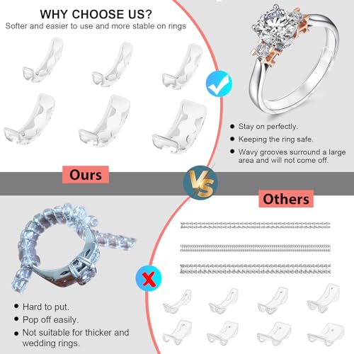 Haiou Ring Size Adjuster for Loose Rings - Clear Invisible Ring Guard, Spacer & Tightener | Sil. Resizer Extender - color: Clear 6 pack
